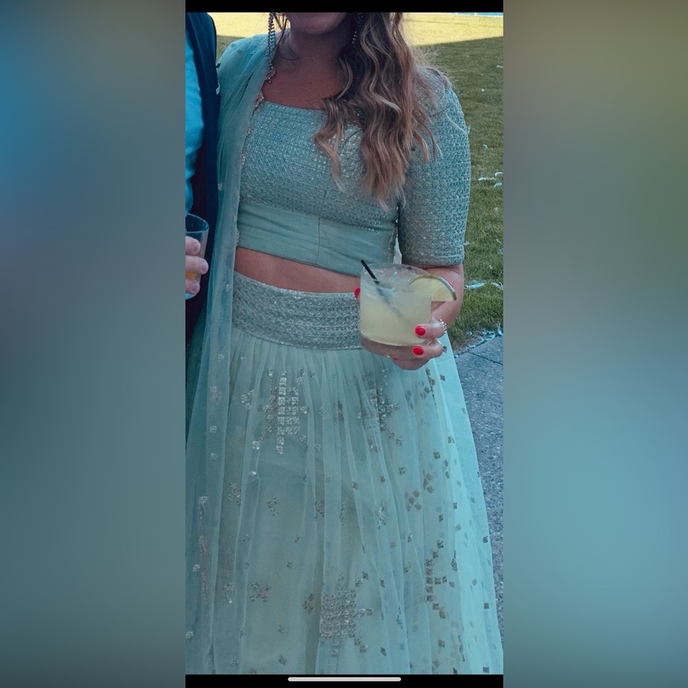 Elegant Mint Green Embellished Lehenga